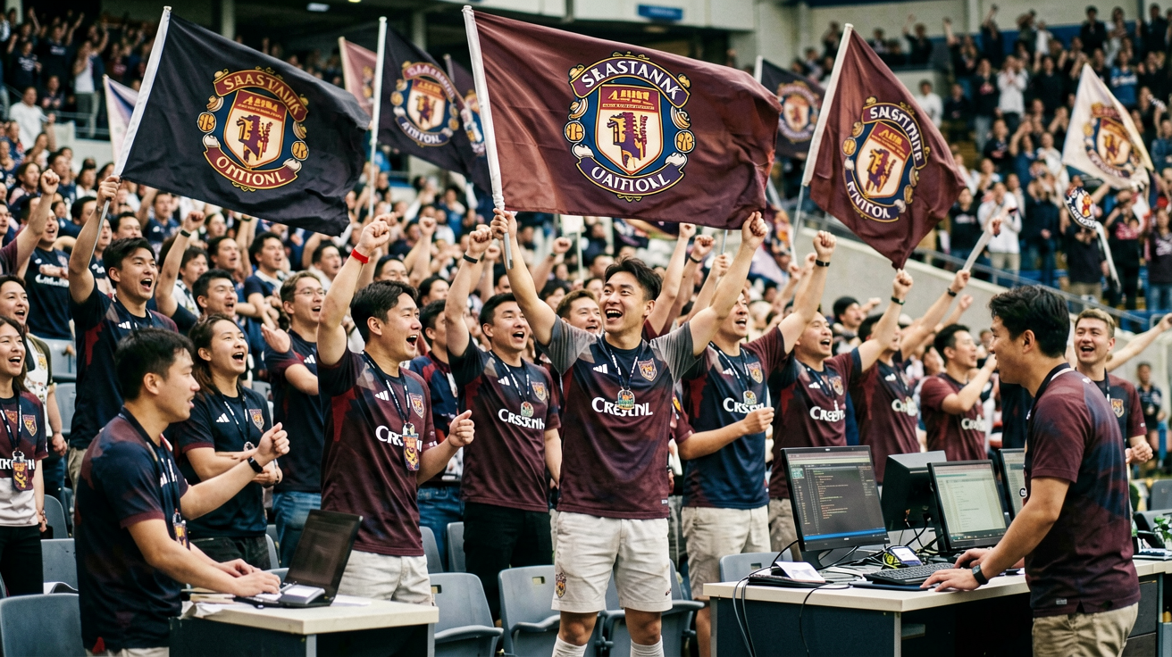 西汉姆联球迷在看台挥舞旗帜的热情场面